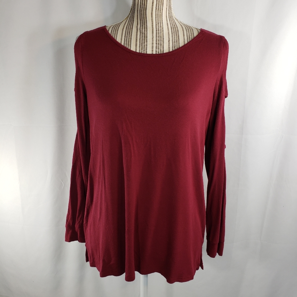 Pink Republic Maroon Long Sleeve Cold Shoulder Top Size Large